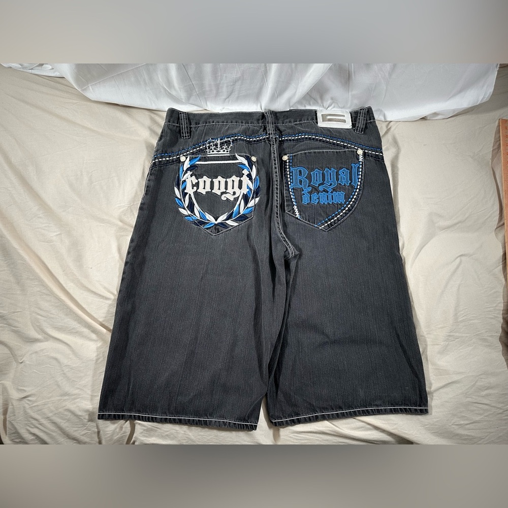 Coogi Royal Denim Baggy Hip Hop Streetwear Black Y2K Skater Jorts 44 (45x17)